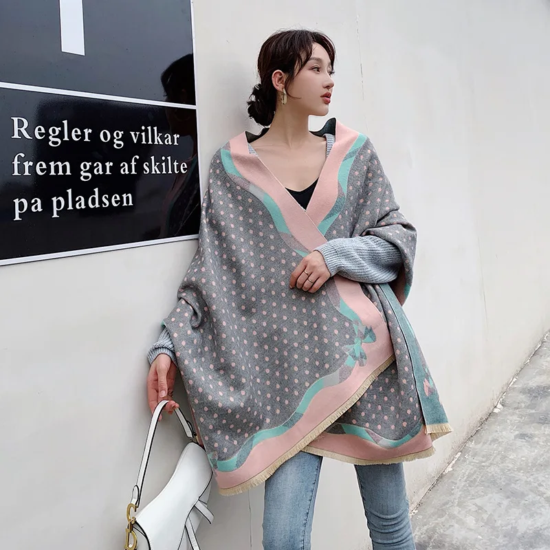 

Fashion Winter Cashmere Scarf Lady Design Warm Pashmina Blanket Wave point Scarves Women Shawl Female Decoration Thick Foulard