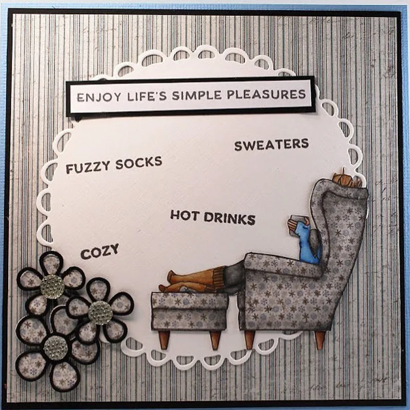 Прозрачный силиконовый штамп для дома лежа на диване уютная сцена четкие фразы