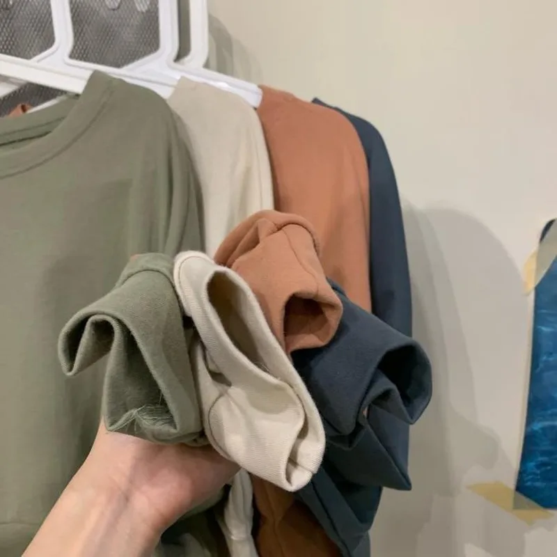 

Women No Hat Hoodies Crop-tops Solid Vintage Thin Loose 2XL Simple All-match Korean Style Stylish Casual Pullover Female O-neck