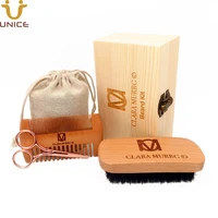 moq 100pcs 4 in 1 oem customize logo men beard care kits wood hair combs beard brush grooming steel scissors in wooden box bag