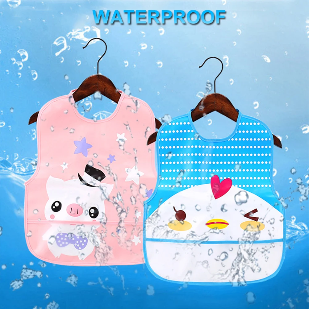 3pcs EVA Clothing Apron Cartoon Pattern Sleeveless Feeding Lunch Baby Bib Foldable Printing Stain Resistant Waterproof Infants | Детская