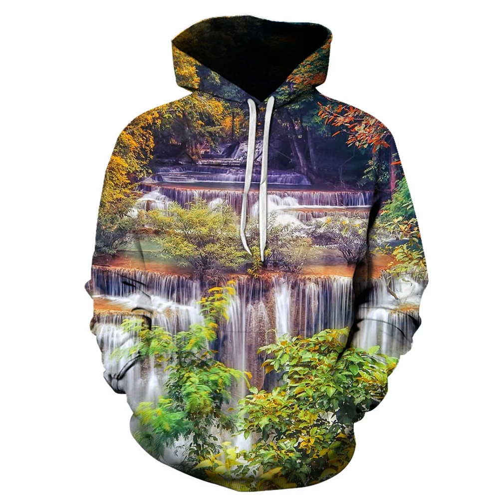 

New Fashion 3D Print Hoodies Funny Unisex Hoodies waterfall mountain water Print Pullover Sleeve Streetwear Sweatshirt Hoodie