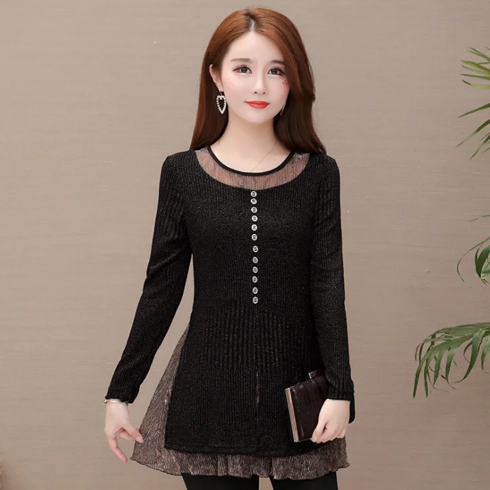 Базовые Рубашки Блузки имитация двух частей сетчатая женская элегантная офисная