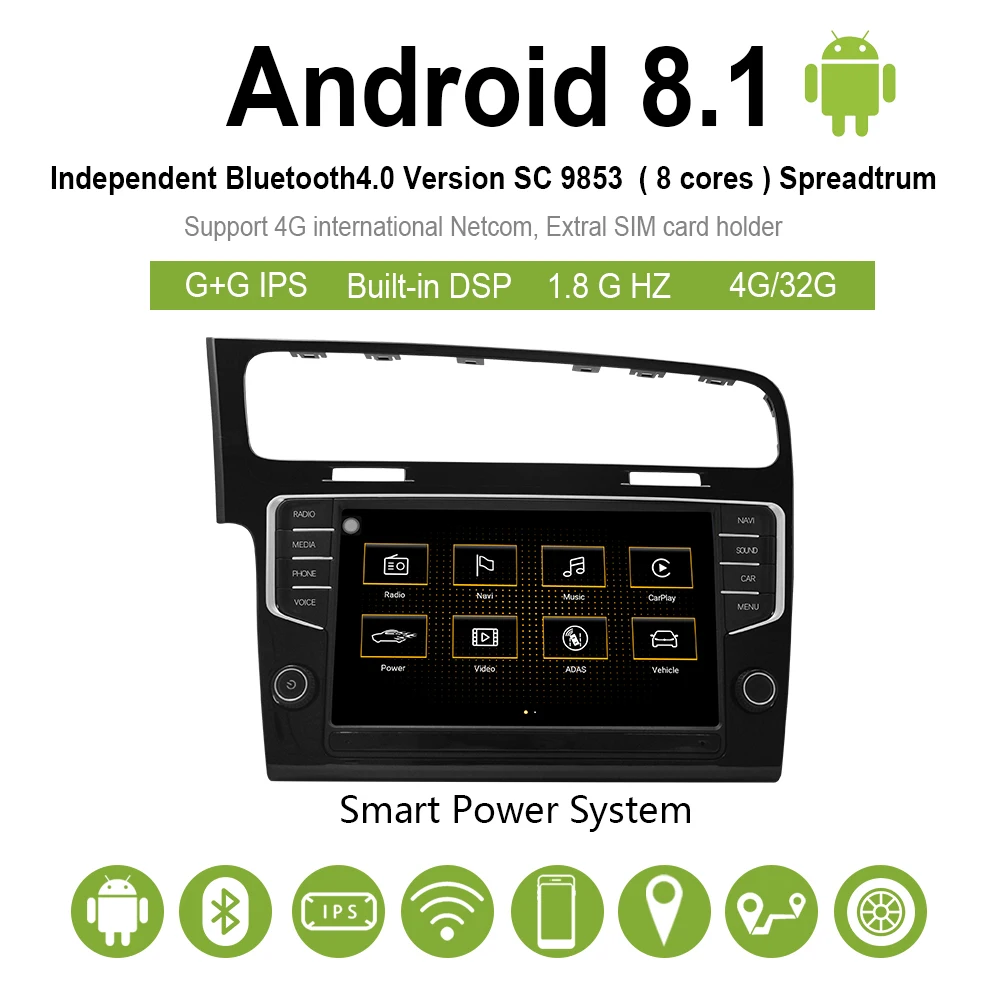 Автомобильный Радио Навигатор Автомобильный мультимедийный Видео android 8,1 автомобильный dvd для VW Golf 7- " 2G/32G Автомобильный Радио gps
