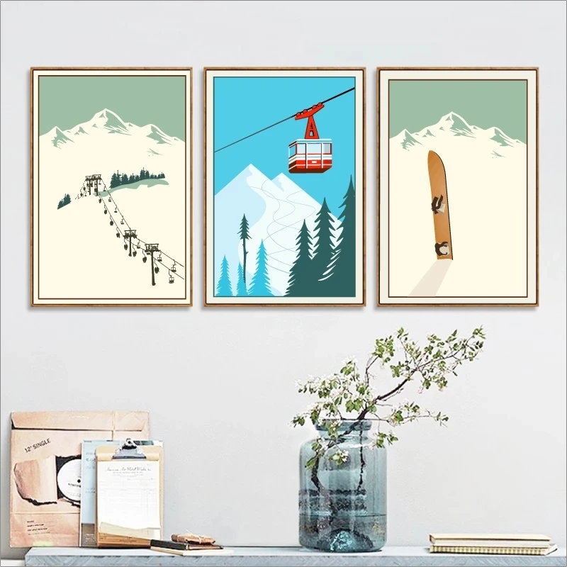 Картина для зимних видов спорта на лыжах ретро-постер путешествий катания в