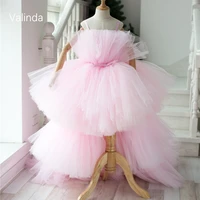 high low pink tulle dresses for girl pageant birthday kids couture clothing