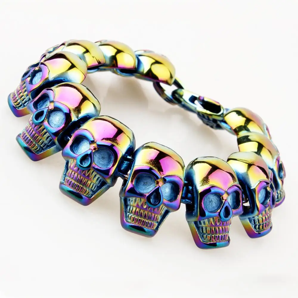Мужской браслет из нержавеющей стали в стиле хип-хоп с черепом большой тяжелый