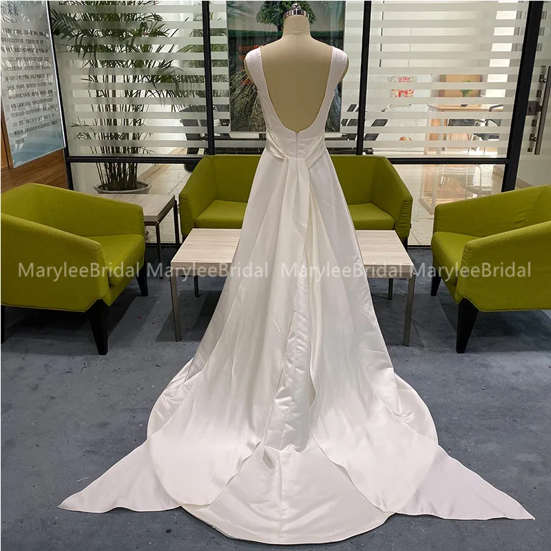 Элегантное платье-трапеция свадебные платья круглый вырез без бретелек