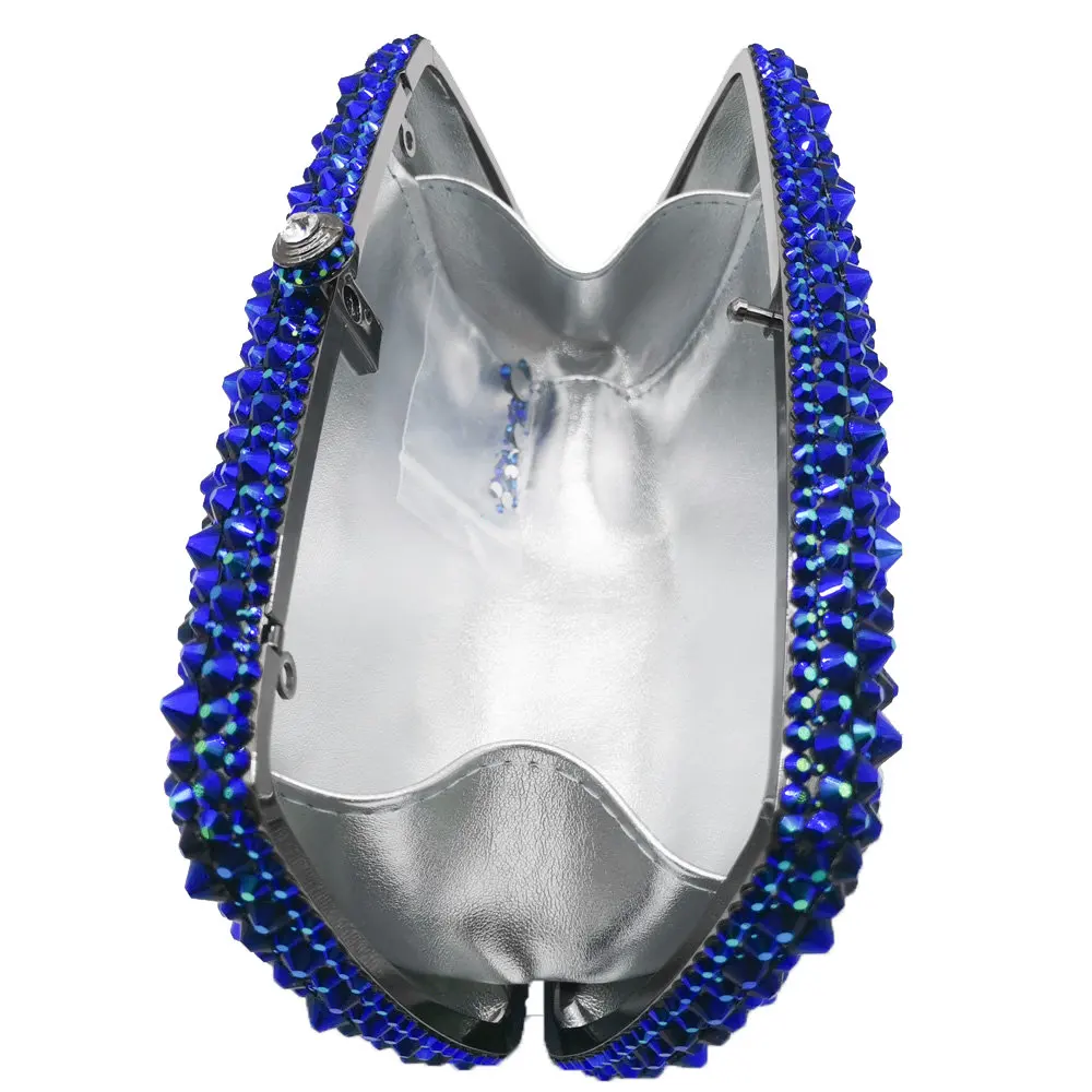 Boutique De FGG женский вечерний клатч с синими кристаллами, сумочка с шипами, свадебные металлические клатчи с бриллиантами, сумка Minaudiere