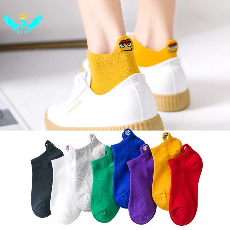 

Summer Women Cotton Boat Socks Breathable Comfortable Candy Color Embroidered Anti-slip Floor Socks