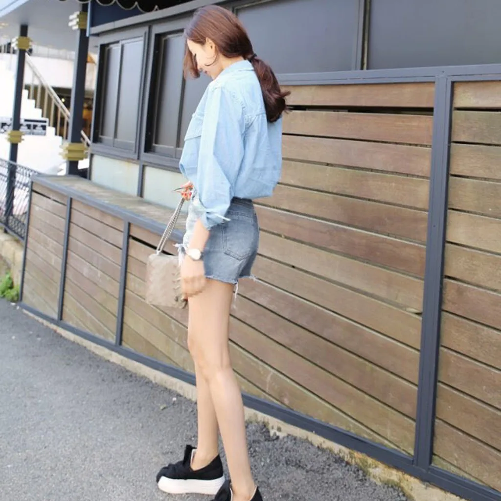 

Casual fashion woman jeans mujer Cut Off Jeans Shorts Denim Mid Waist Beach Summer Fashion Bottom Pants