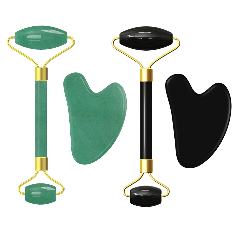 Нефритовый роллер-массажер для лица и гуаша из розового кварца |