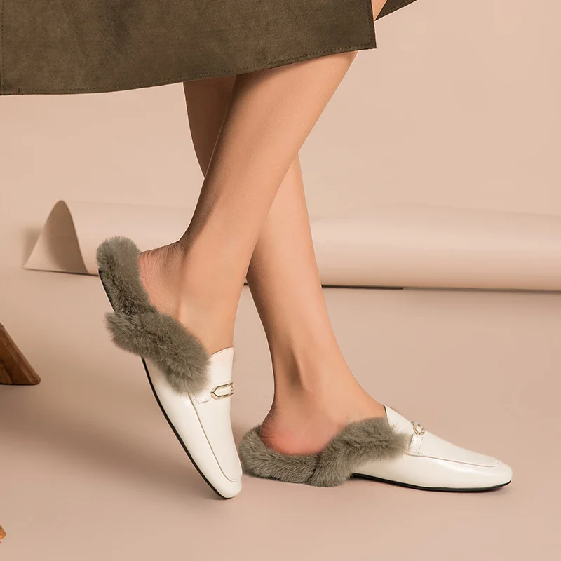 BeauToday/женские меховые тапочки из овечьей кожи с кроличьим мехом Женские туфли на