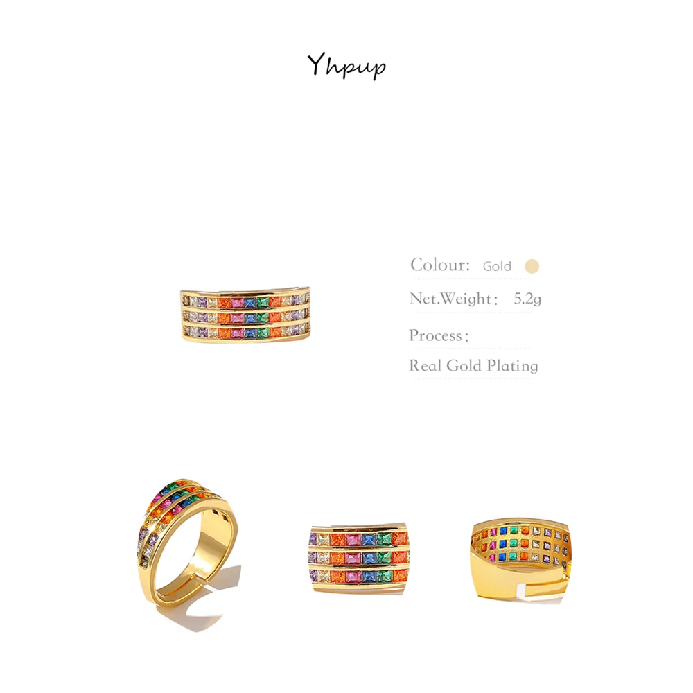 Женские открытые кольца Yhpup медные с радужной короной из циркония золотые