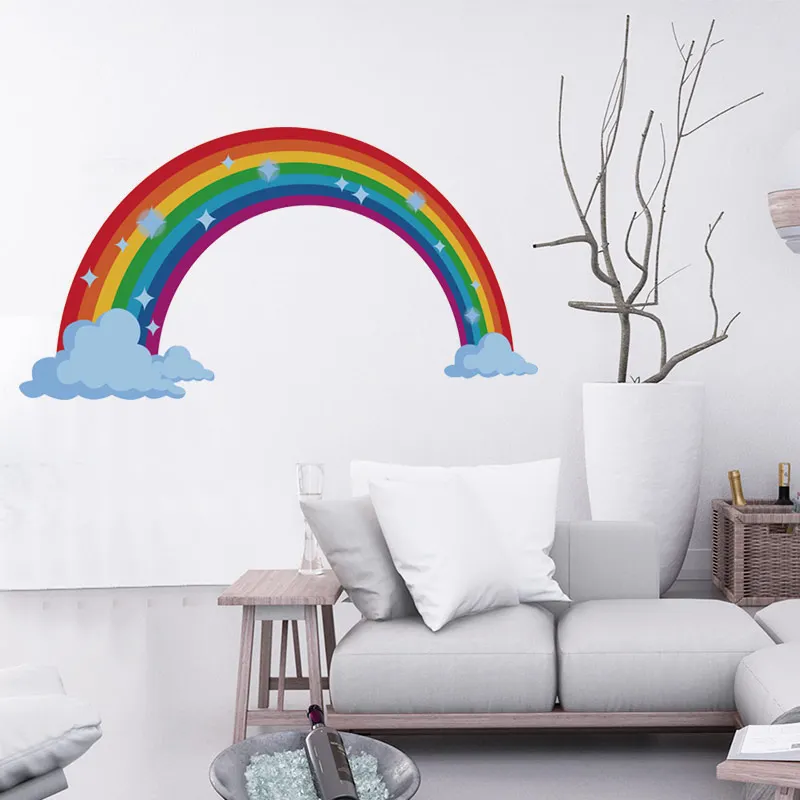 Современные съемные радужные настенные художественные наклейки с облаками и