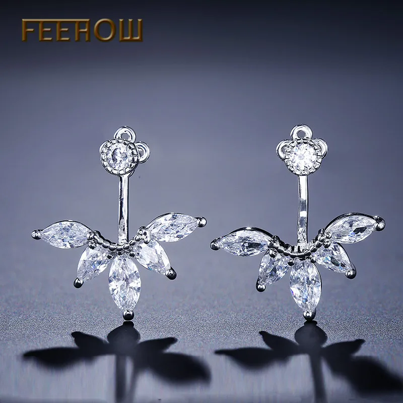 Женские серьги гвоздики с цирконием FEEHOW вечерние в Корейском стиле