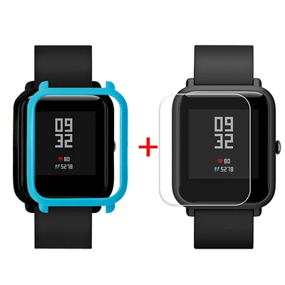 Синий Защитный чехол-накладка для Huami Amazfit Bip Younth Watch с защитной пленкой для экрана, тонкая красочная рамка, корпус из поликарбоната, идеально подходит для S30 - Цвет: Синий
