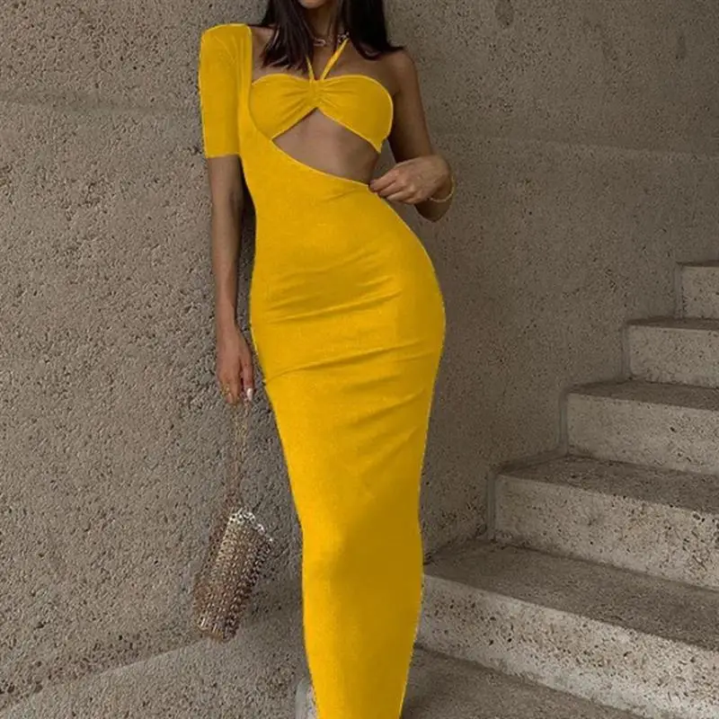 

Woman Summer Clothing Set Tube Top+Unilateral Sleeve Bodycon Dresses for Party Nightclub