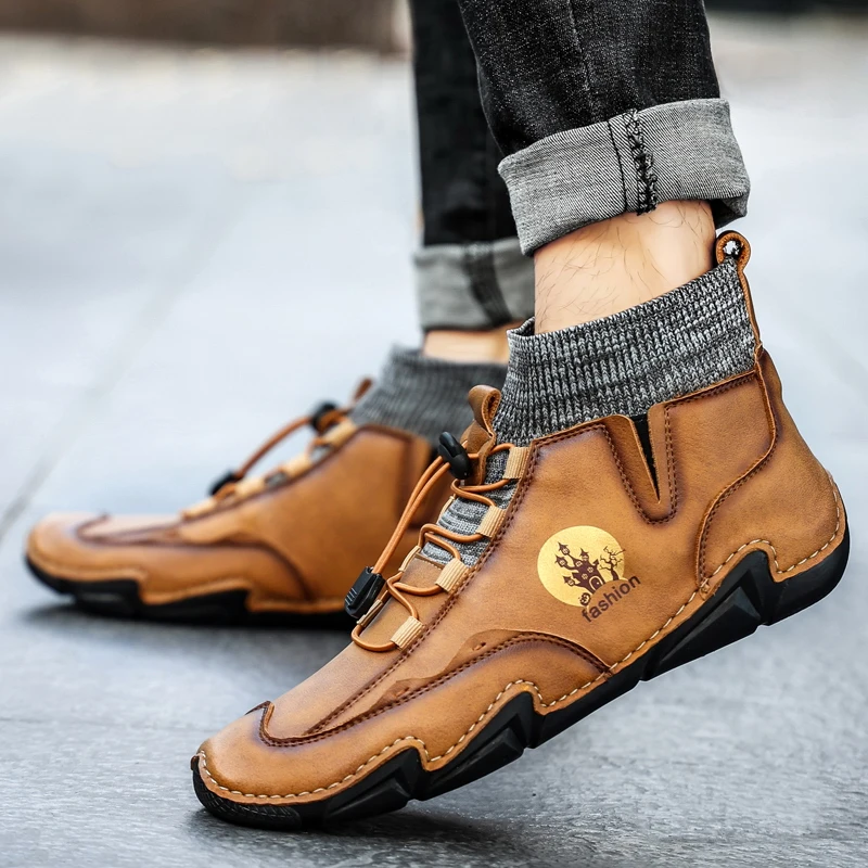 

Winter boots men Outdoor Men Leather Boots High-Top Ankles Boots Comfortable Non-Slip Business Men's Boots big size 48