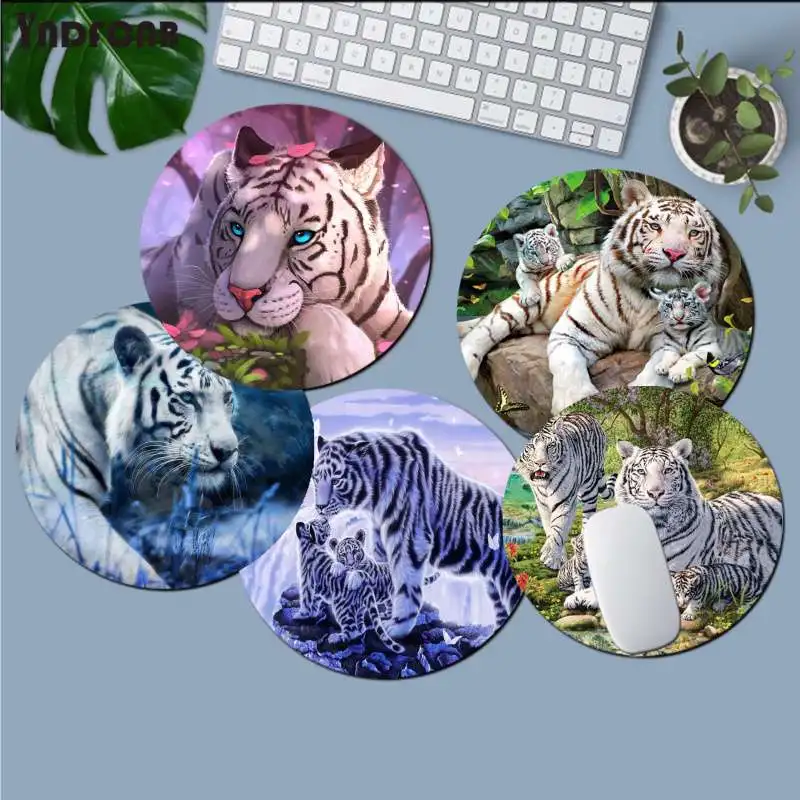 

YNDFCNB New Printed White tiger animal Laptop Computer round desk pads Mousepad Anti-Slip Laptop PC Mice Pad Mat gaming Mousepad