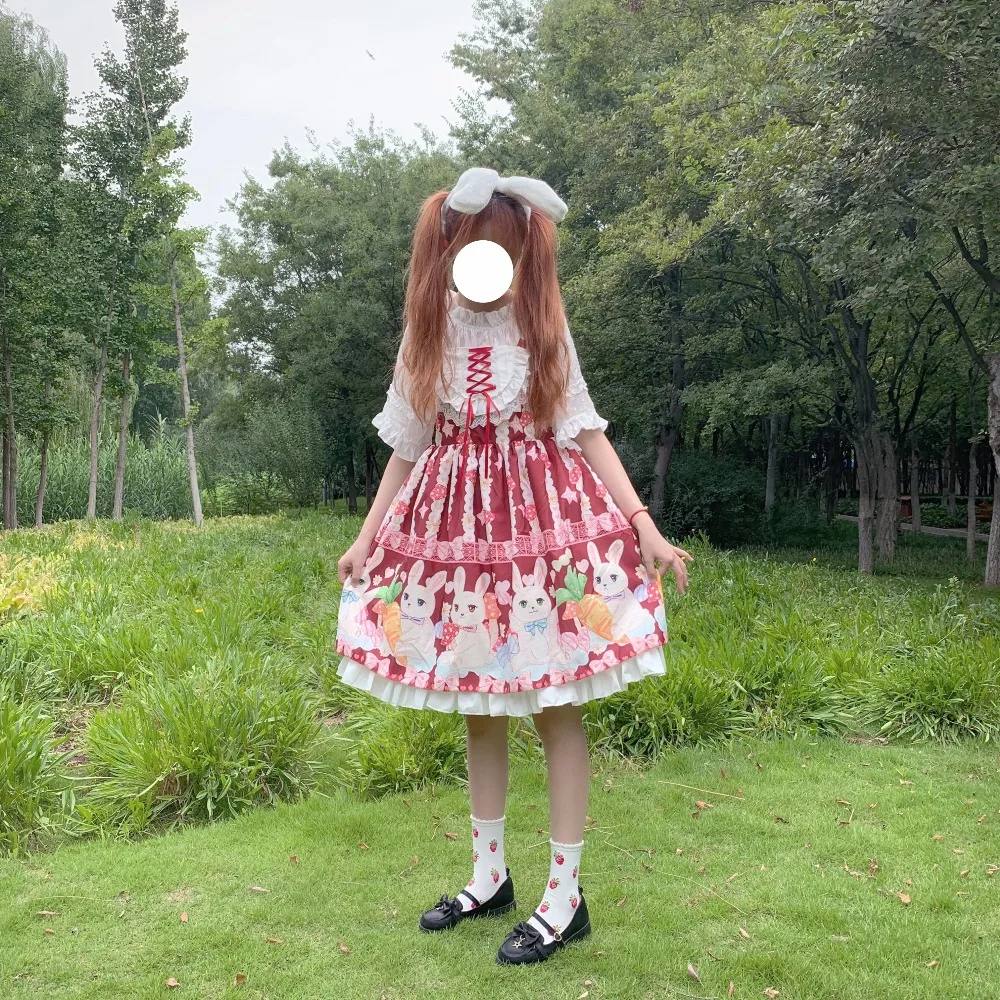 Kawaii японский Лолита девушка Лолита гриб кролик кружева милое платье без рукавов