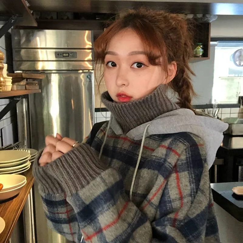 Женский Теплый свитер с высоким воротом толстый свободный бархатный свитшот в