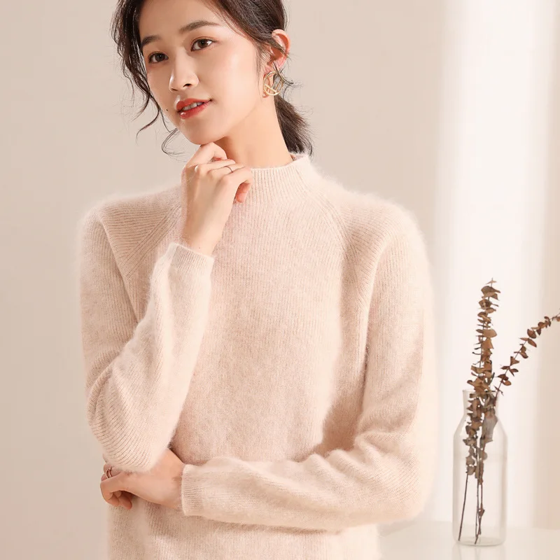 

Новинка Осень-зима 2022 утолщенный норковый свитер Yuanbao с воротником средней высоты просторный вязаный свитер с вышивкой женский свитер