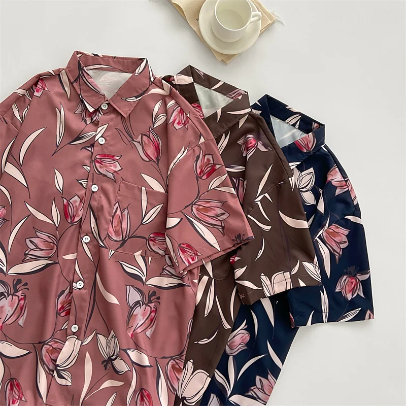 

EBAIHUI летняя кавайная женская рубашка в стиле Харадзюку, винтажная блузка с цветочным принтом, Женская Повседневная Свободная рубашка с коро...