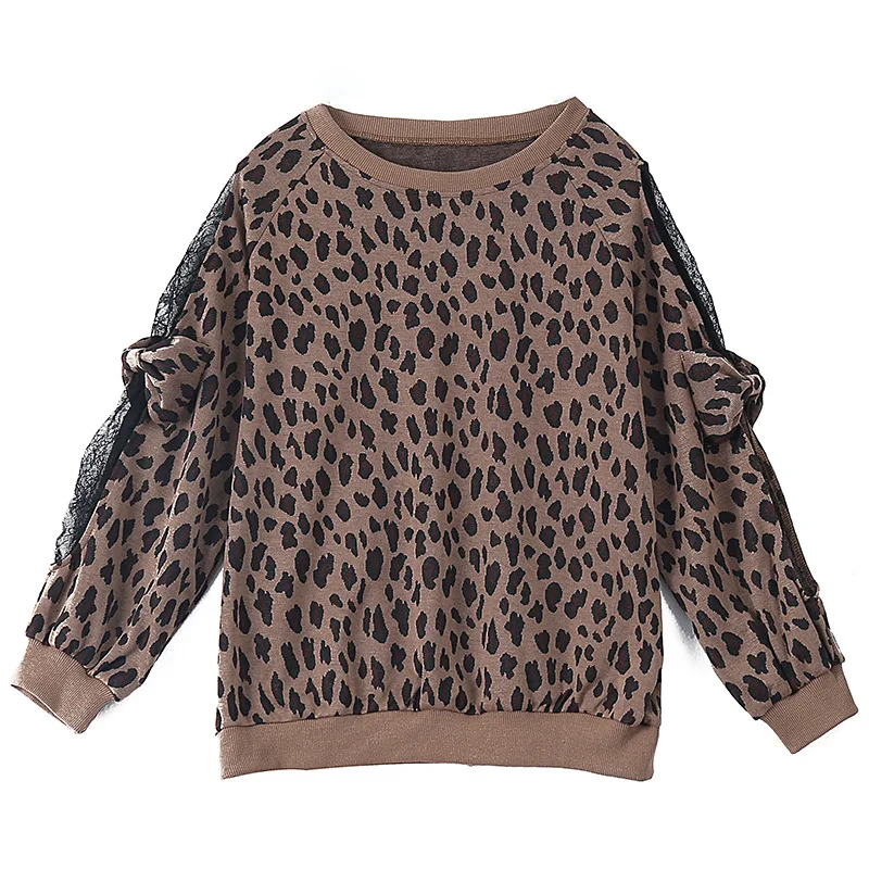 

Max LuLu Korean Luxury Fashion Spring Womens Leopard Sexy Hoodies Ladies Lace Patchwork Sweatshirts Punk O-Neck Loose Clothing