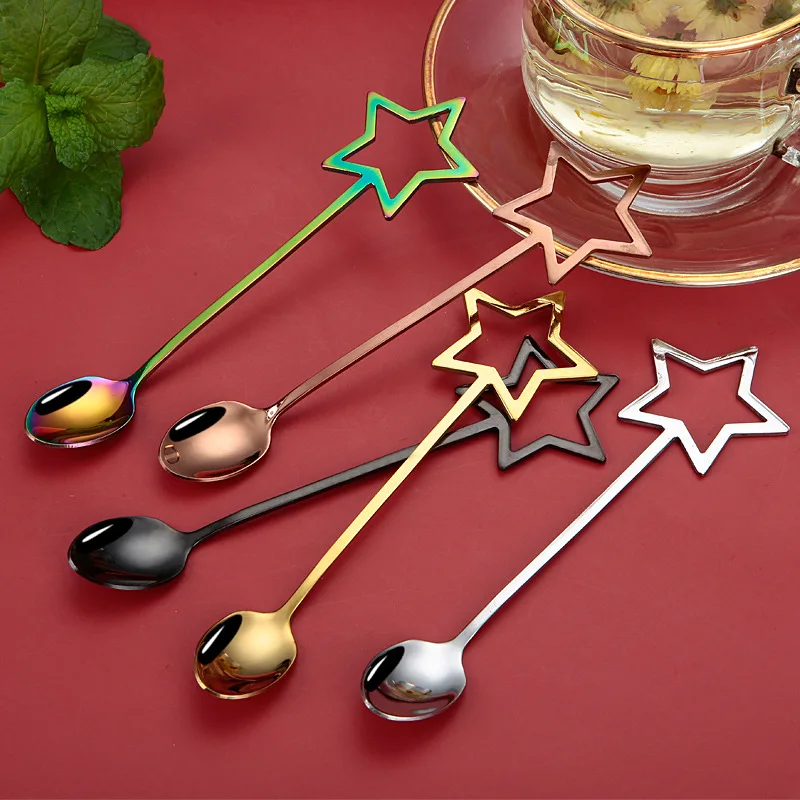 

304 Stainless Steel Star Shape Coffee Spoon Ice Cream Dessert Scoop Cute Teaspoons Kitchen Mixing Tableware Cooking Utensils