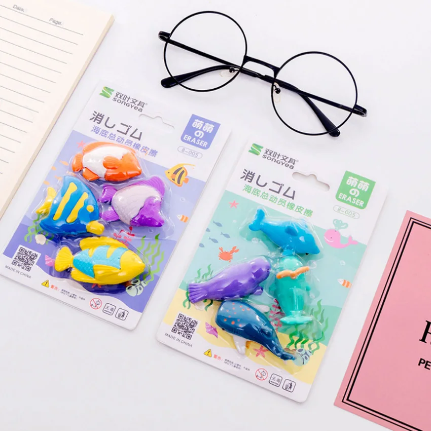 

4pcs/set Marine Animal Whale Dolphin Set Random Kawaii Children Electronic Eraser Stationery Supplies