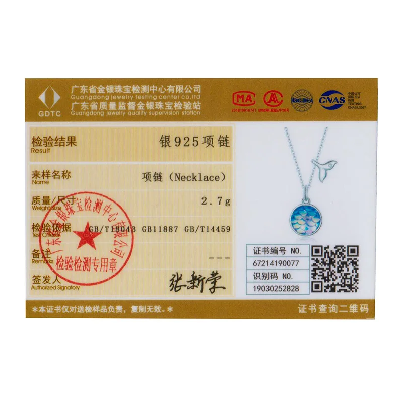 

bamoer Sparkling Fishtail Scale Blue Necklace 100% 925 Sterling Silver Ocean Chain Link for Women Girl Gift Jewelry SCN448