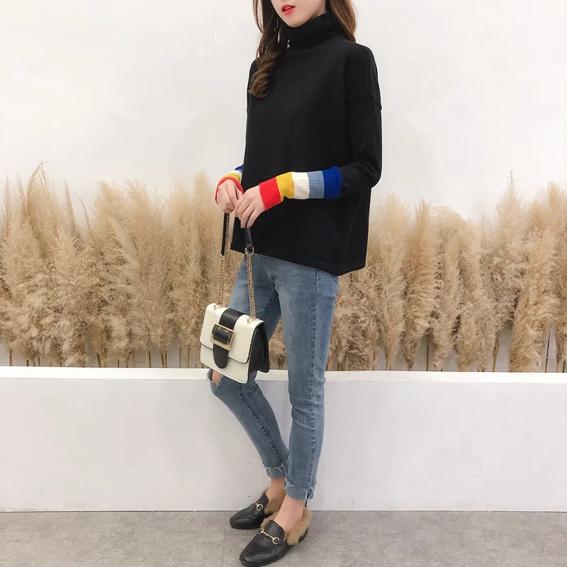 Женский вязаный свитер зимний теплый костюм с длинным рукавом и высоким