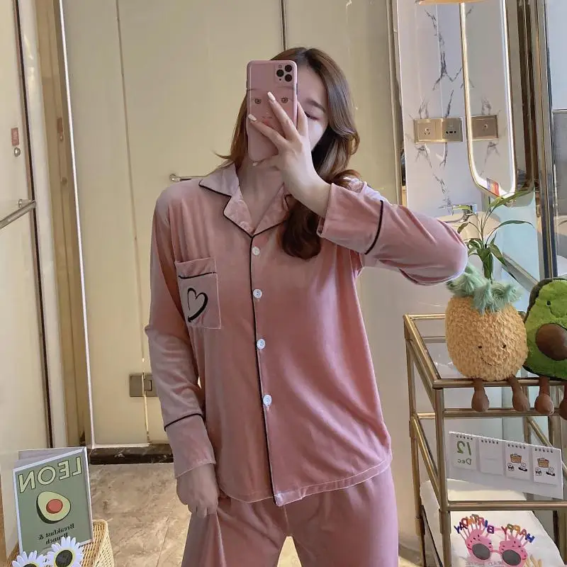 

Tonngirls Spring Winter 2 Pieces Winter Women Soft Pajamas Female Velvet Night Suit Homewear 2021 Korean Pajama Set Nightwear