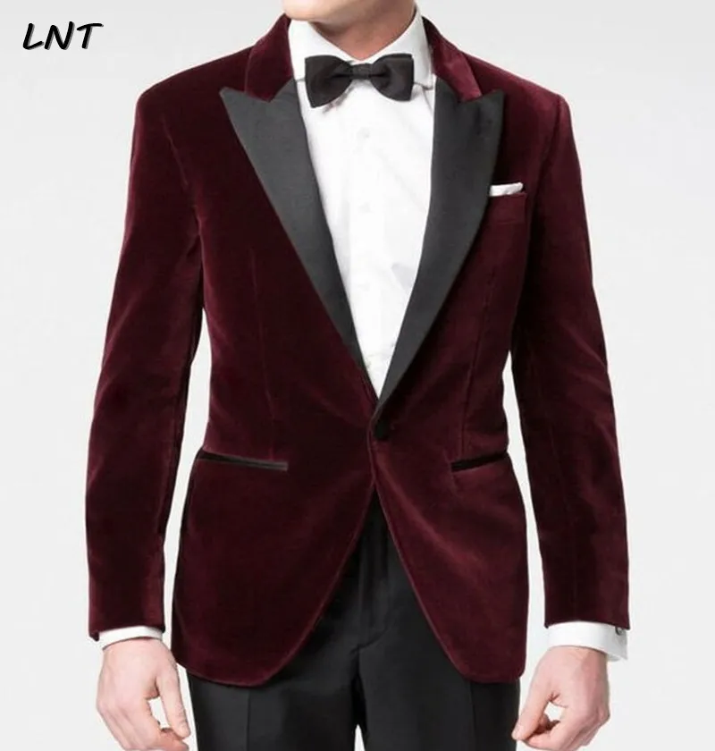 One Button Burgundy Velvet Men Blazer Formal Occasion Dinner Jacket Dress Coat