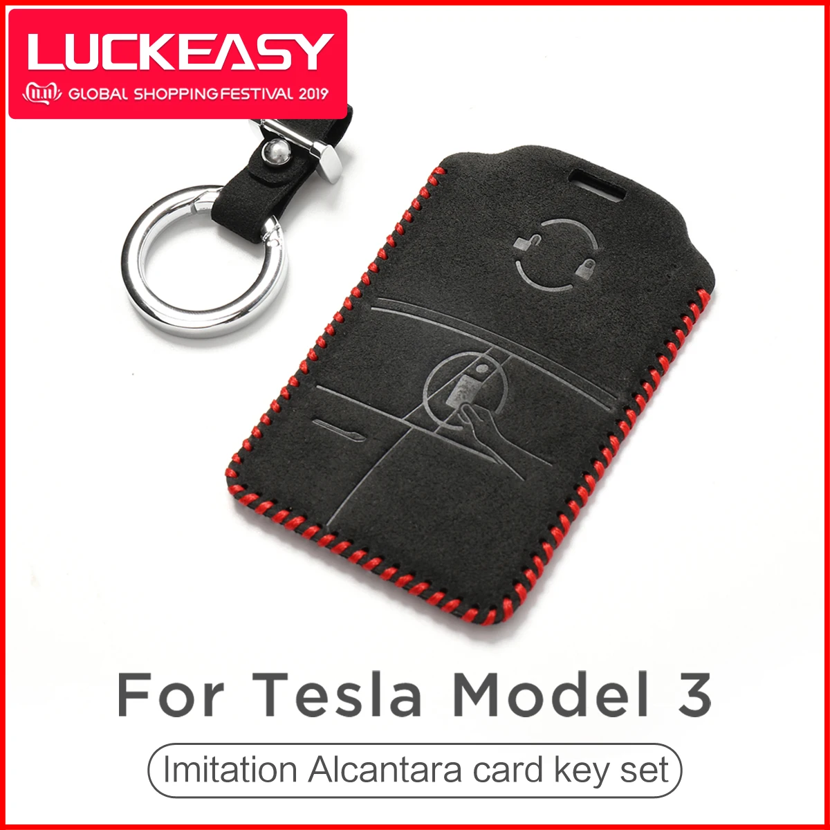 LUCKEASY чехол для карты брелок держатель брелок для Tesla модель 3- имитация Алькантара набор ключей
