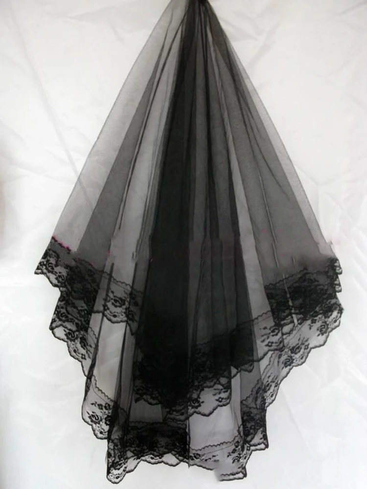 

Charming Lace Wedding Bridal Veils Without Comb One layer Veil Wedding Accessory Spring Cheap Free Shipping In Stock Black Color
