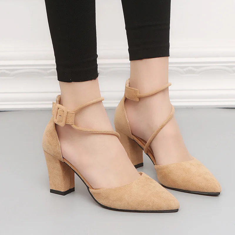 

2019 New Women Pumps Fashion Women Shoes Party Wedding Super Square High Heel Pointed Toe Red Wine Ladies Pumps