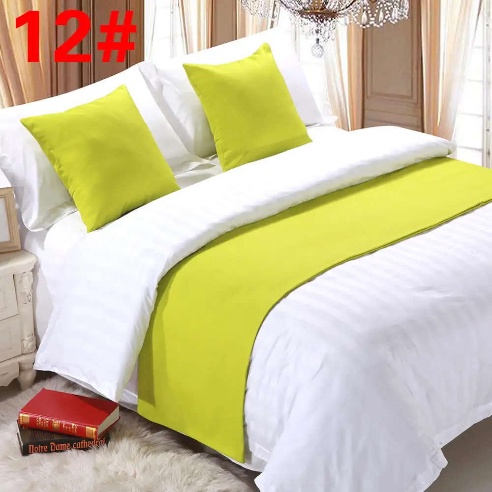 Solid Bed Runner Hotel Scarf Set Protector Slipcover Bed Decorative Scarf King For Hotel Bedroom Wedding Cushion Cover Teal Blue - Цвет: 12