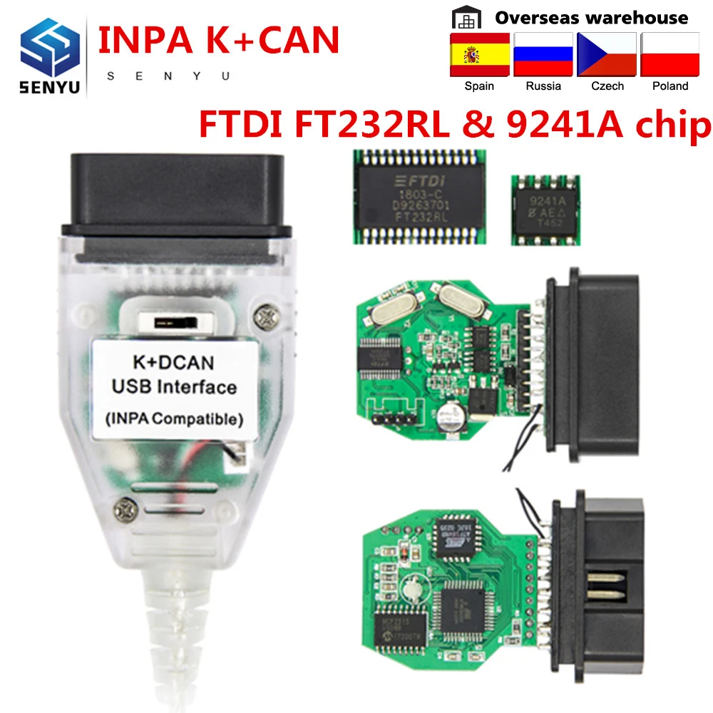 INPA для BMW K + DCAN переключатель FTDI FT232RL чип 9241A OBD OBD2 диагностический инструмент CAN USB