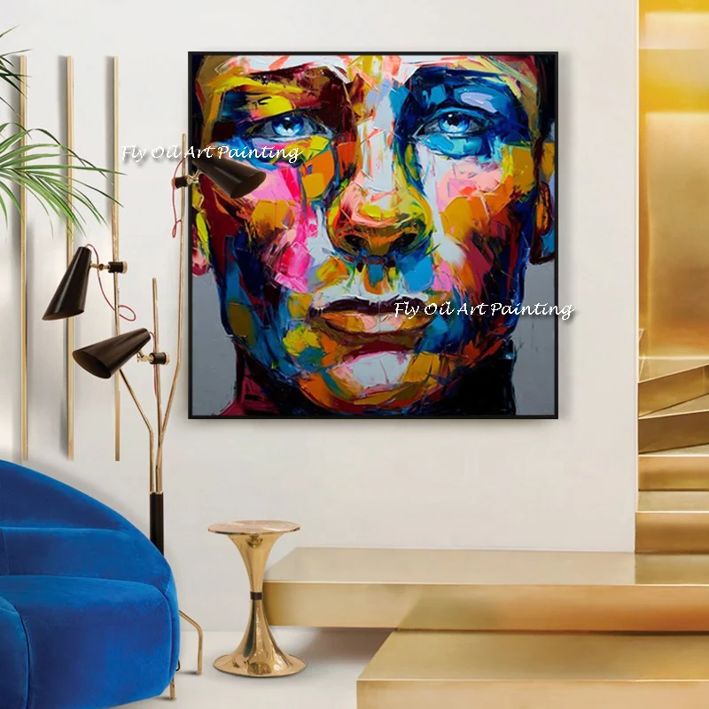 

The Handpainted Man Face Oil Painting Wall Pictures for Living Room Decor Graph Christmas Gift Figure Color Portrait No Framed