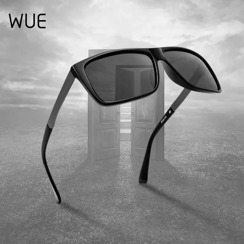 

WUE new fashion men's polarized sunglasses black rectangular sunglasses mirror driving glasses men cool classic
