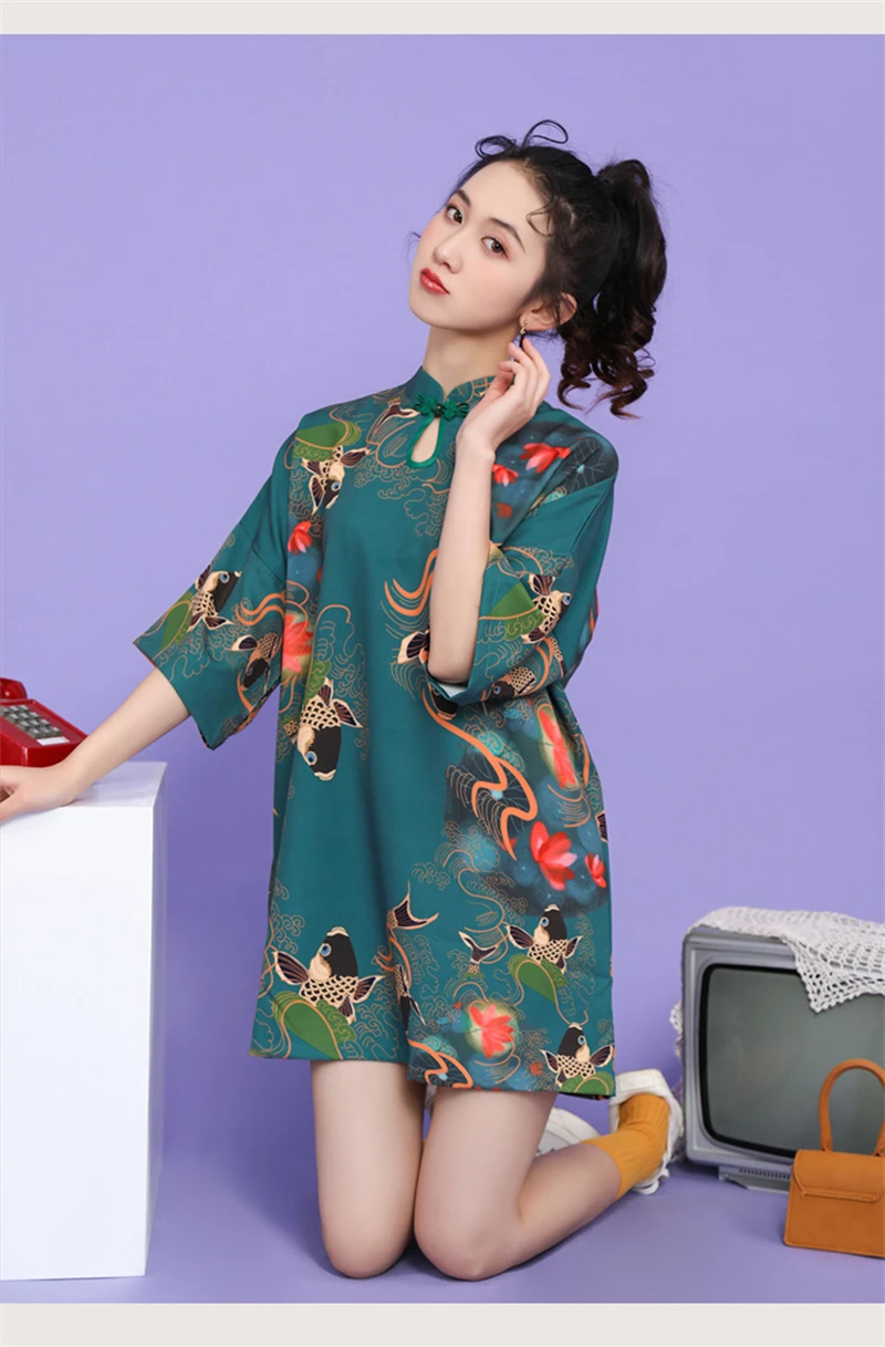 

New Female Cheongsam Chinese Traditional Qipao Linen Suit for Women Fashion Loose Short Dress Tang Suit Hanfu Ethnic Clothing