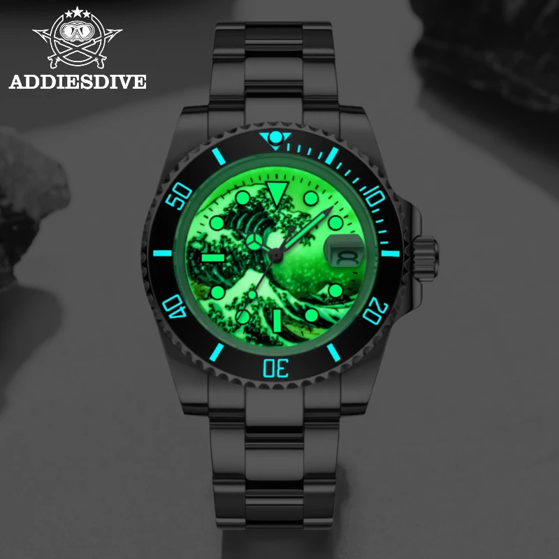 Addiesdive автоматические часы surf Черный C3 bgw9Luminous циферблат Керамика ободок 20bar