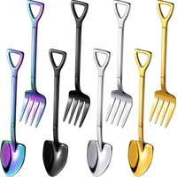 hot yo 8pcs shovel spoon fork stainless steel shovel coffee spoon shovel handle dessert spoon ice cream spoon shovel shape fork