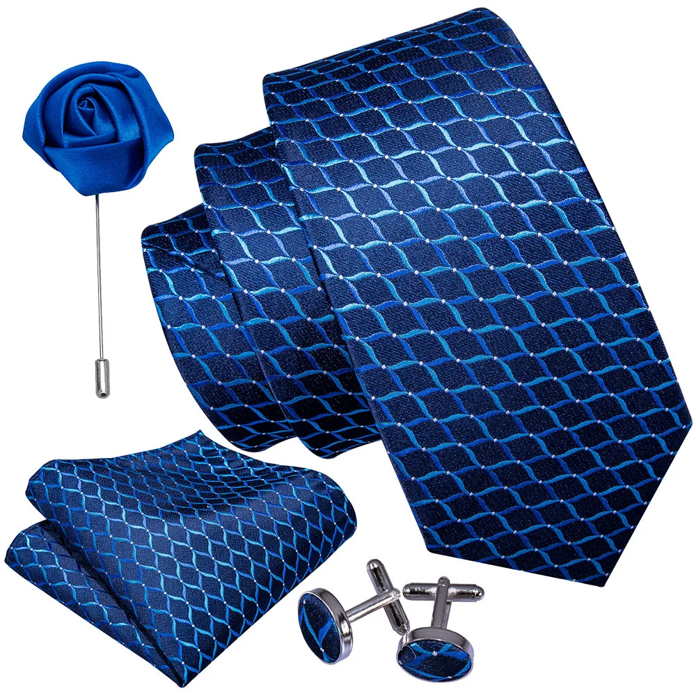 Набор мужских галстуков синий свадебный шелковый галстук Брошь платок запонки