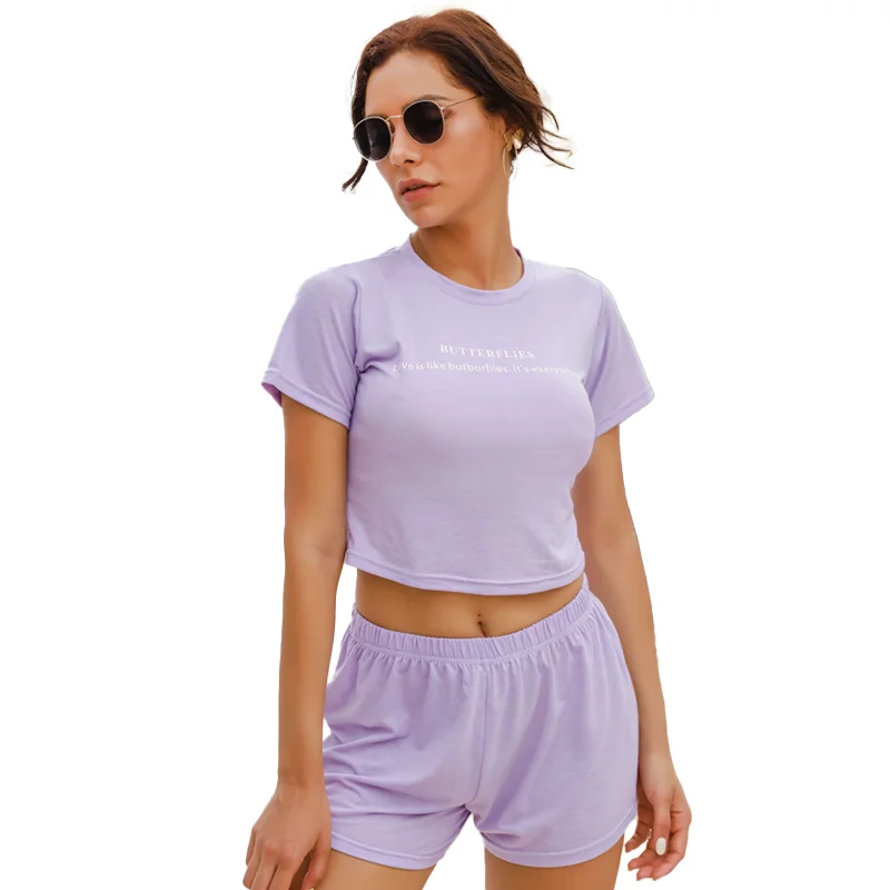

Two Piece Set with Shorts Women Summer Light Blue t Shirt Top and Shorts Set Female Hollow Tracksuits Active Wear Fashion 2021