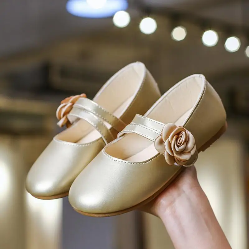 Белые розовые золотые детские туфли с цветочным рисунком Детские Свадебные