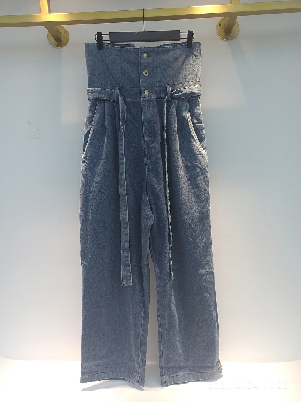 

IEFB /men's wear Korean folded high-waisted design blue jeans niche wide-leg denim trousers for male 2021 trendy new pants Y3390