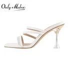 Шлепанцы женские Onlymaker, на высоком каблуке, с открытым квадратным носком, матовые, белые, летние, 2021